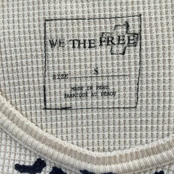 We The Free Free People Cream Waffle Shirt Navy Graphic Boho A Line Size S - Picture 7 of 11